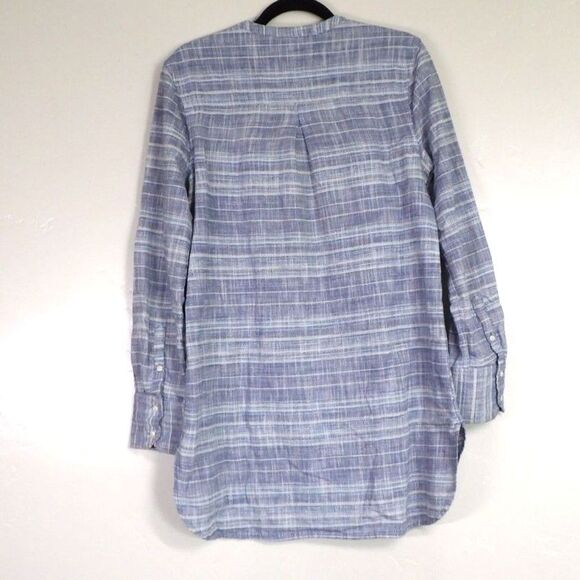 Merona Denim Blue Henley Striped Boyfriend Shirt Tunic Cotton Blouse | Large‎ - Picture 3 of 8